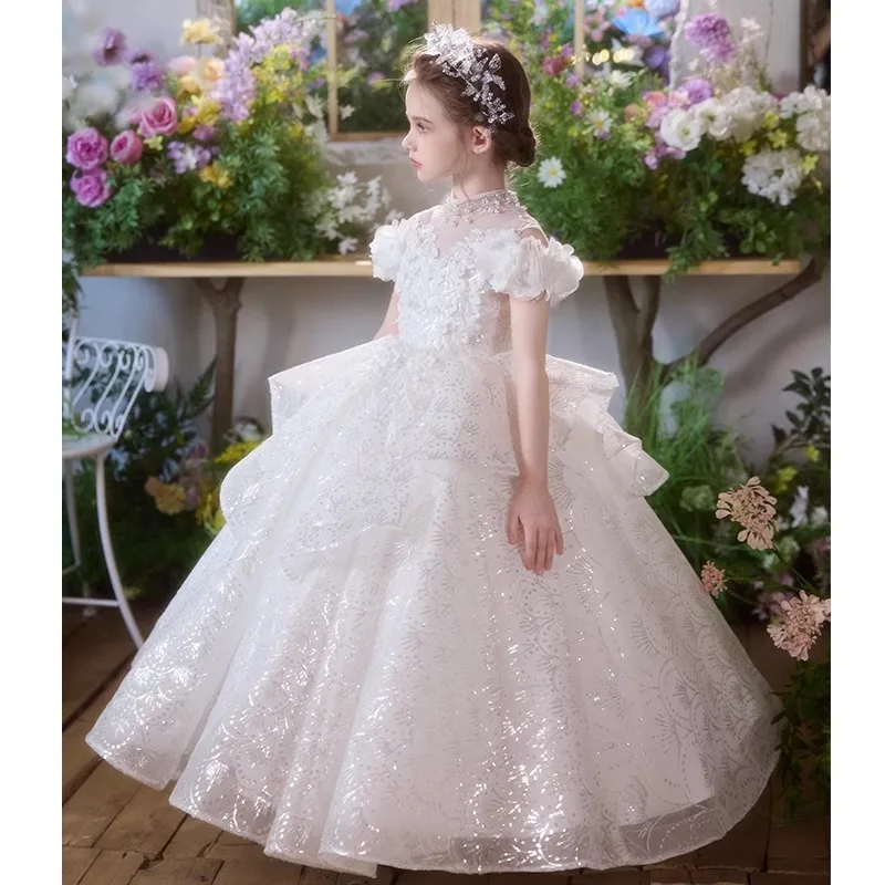 

Girls Princess Dress Summer New Children's Little Host Piano Performance Costume Birthday Show Little Wedding Dress Puffy Dress