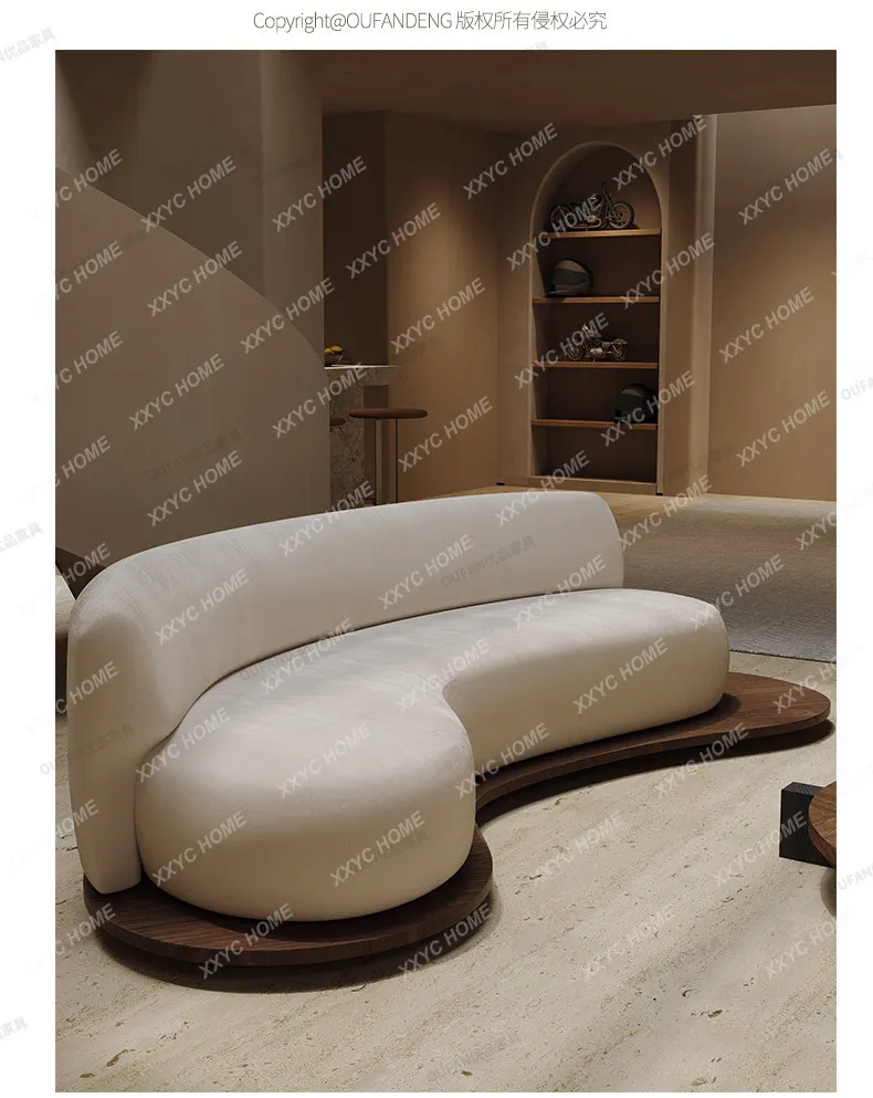 Medieval wabi-sandy wind solid wood floor sofa living room curved special-shaped rest area reception and negotiation
