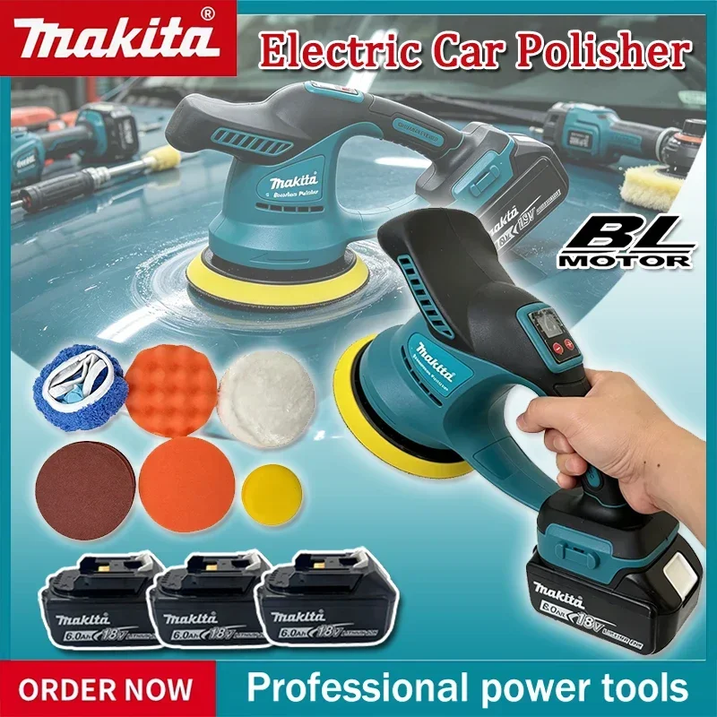 Makita Bürstenloser Elektrischer Autopolierer 6-Gang Kabelloser Auto-Elektro-Wachs-, Schleif- und Versiegelungspolierer für Makita 18V Akku