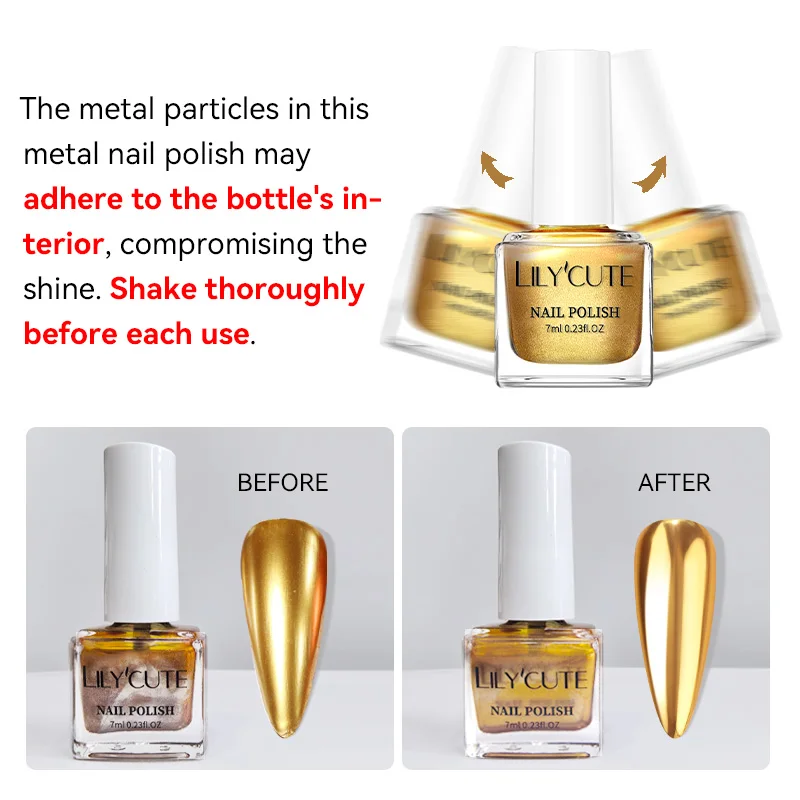 LILYCUTE Smalto per unghie metallizzato super luminoso da 7 ml, senza bisogno di lampada, bottiglia di vetro stile francese ad asciugatura rapida, smalto regolare per nail art