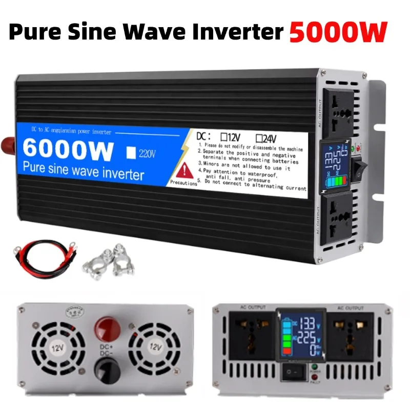 

Urbanrond Pure Sine Wave Inverter 3.2KW 4KW 5000W Double Socket LCD Display DC 12V 24V To AC 220V Voltage Converter Power Supply