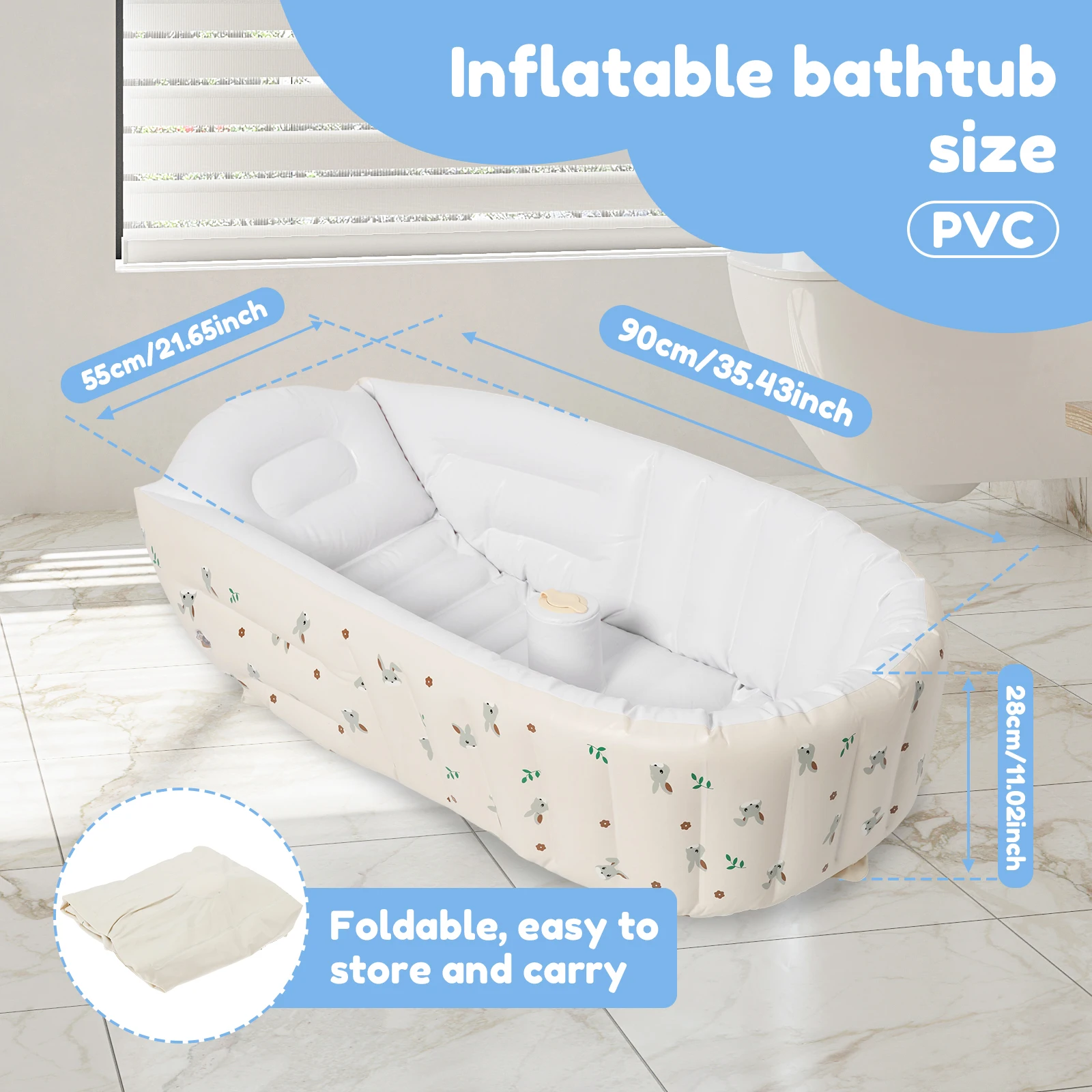 حوض استحمام للأطفال قابل للنفخ حوض استحمام بلاستيكي قابل للطي مع مضخة هواء مدمجة متعددة الاستخدامات ومضادة للانزلاق حوض استحمام للأطفال قابل للنفخ للمنزل #6