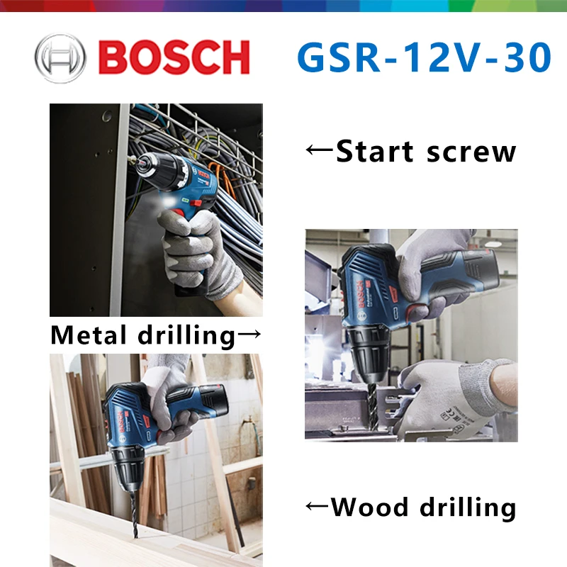 Original Bosch GSR 12V-30 Lithium Electric Drill Rechargeable Cordless Household Screwdriver Woodworking Steel Driver Power Tool