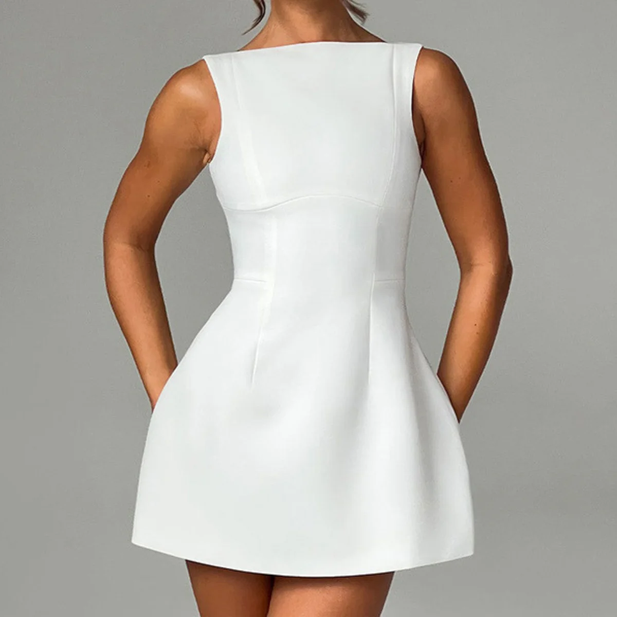 White A-Line Dresses Woman Elegant Evening Party Mini Dress Fashion Solid Sexy Backless Bodycon Waist Wrap Short Vestidos Summer