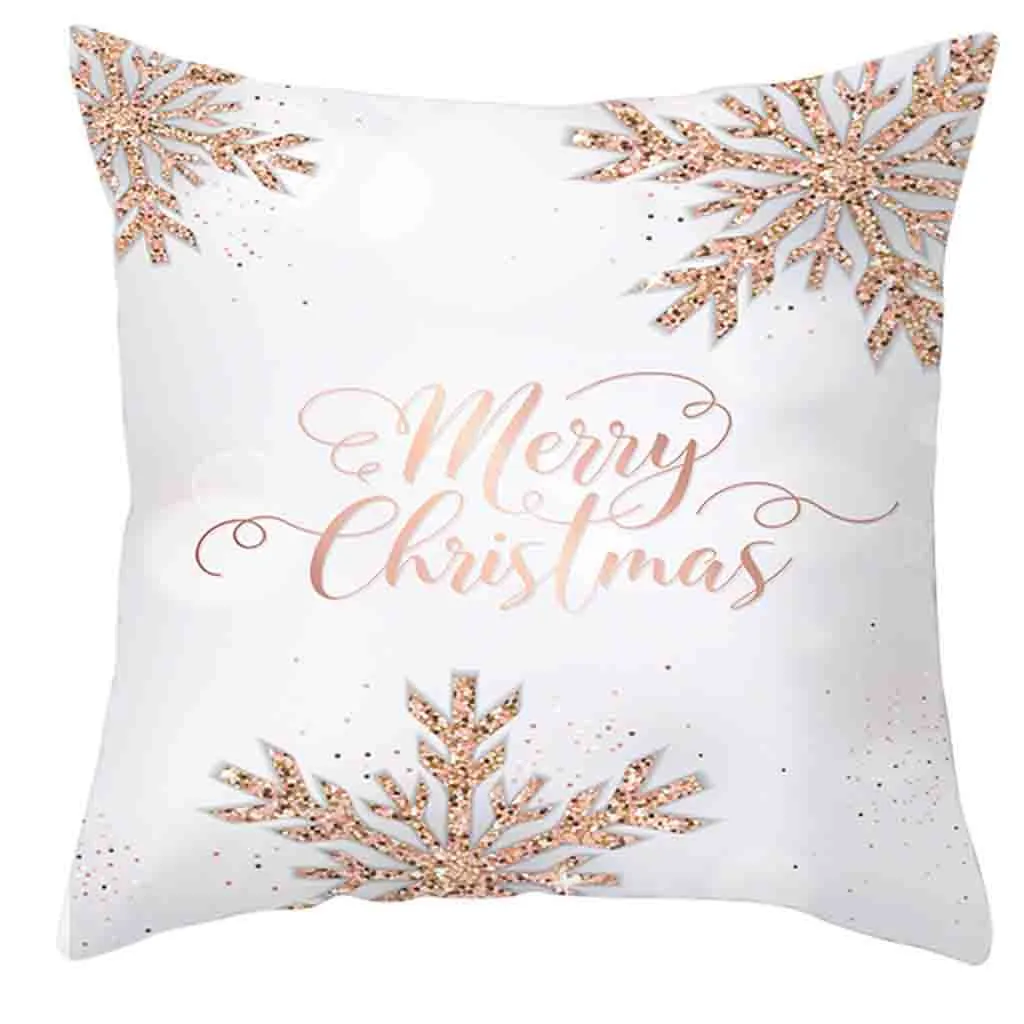 Luxury Golden Christmas Trees Pillows Cover Snowflake Deer Xmas Tree Decor Square Pillowcase New Year Sofa Home Cushion Cover