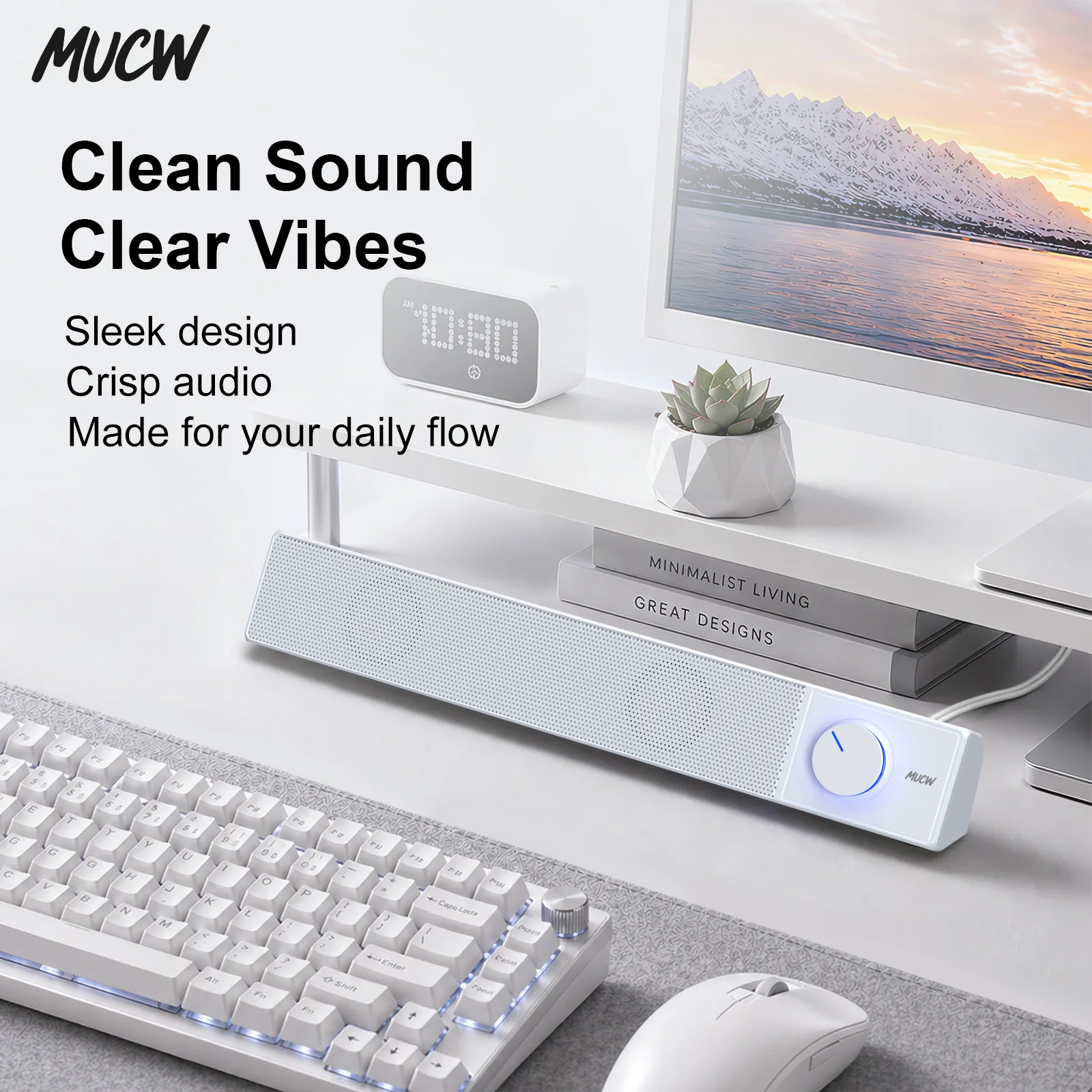 MUCW MU‑C12 Wired Computer Soundbar 6W Stereo Desktop Speaker USB Powered 3.5mm AUX Input Sound Bar For Laptop Monitor PC Office Home view 4