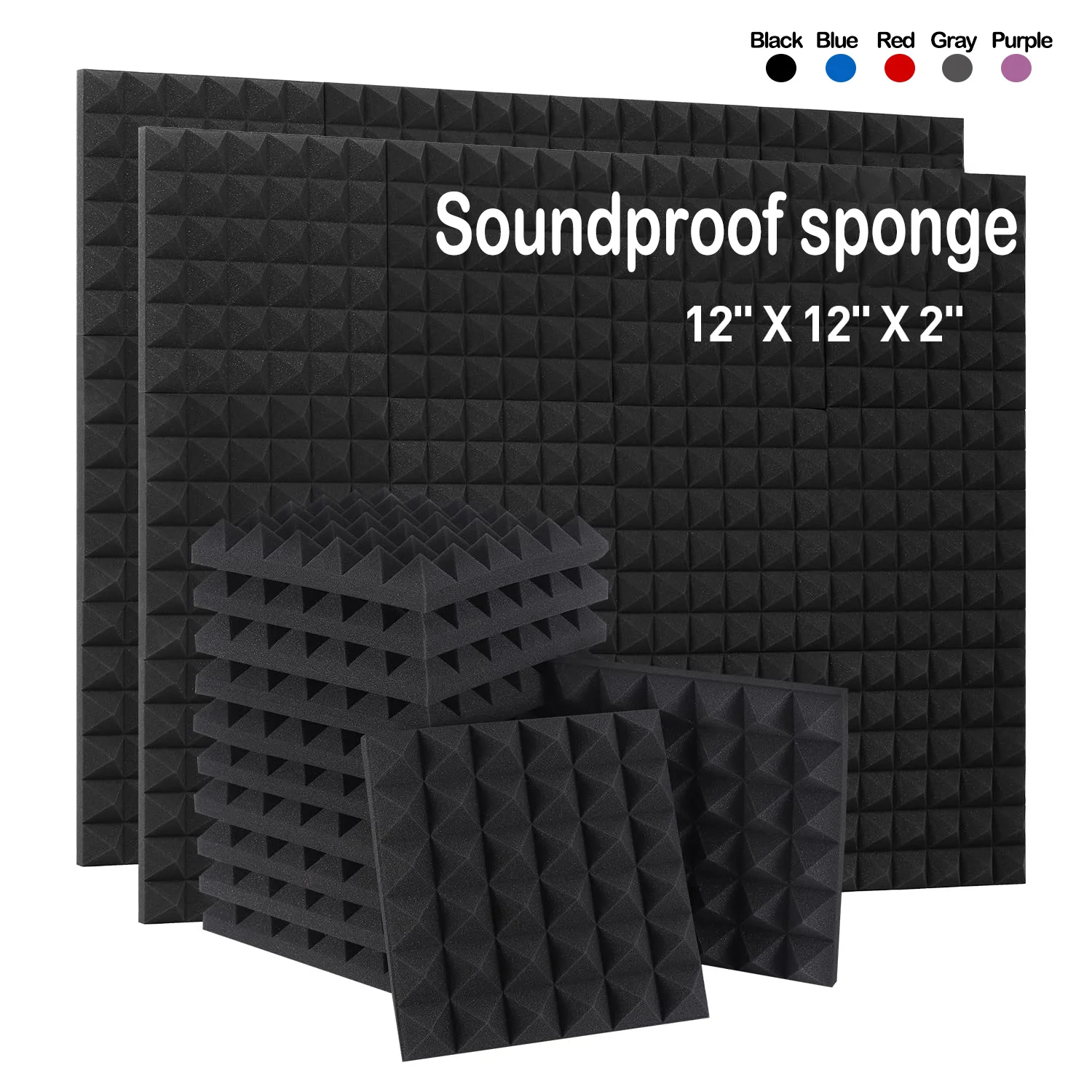 

Acoustic Foam Panels Studio Soundproof Sponge Pyramid 6 12 24PCS 12" X12"X2" Noise Absorption Treatment Pad Ceiling Wall Sticker