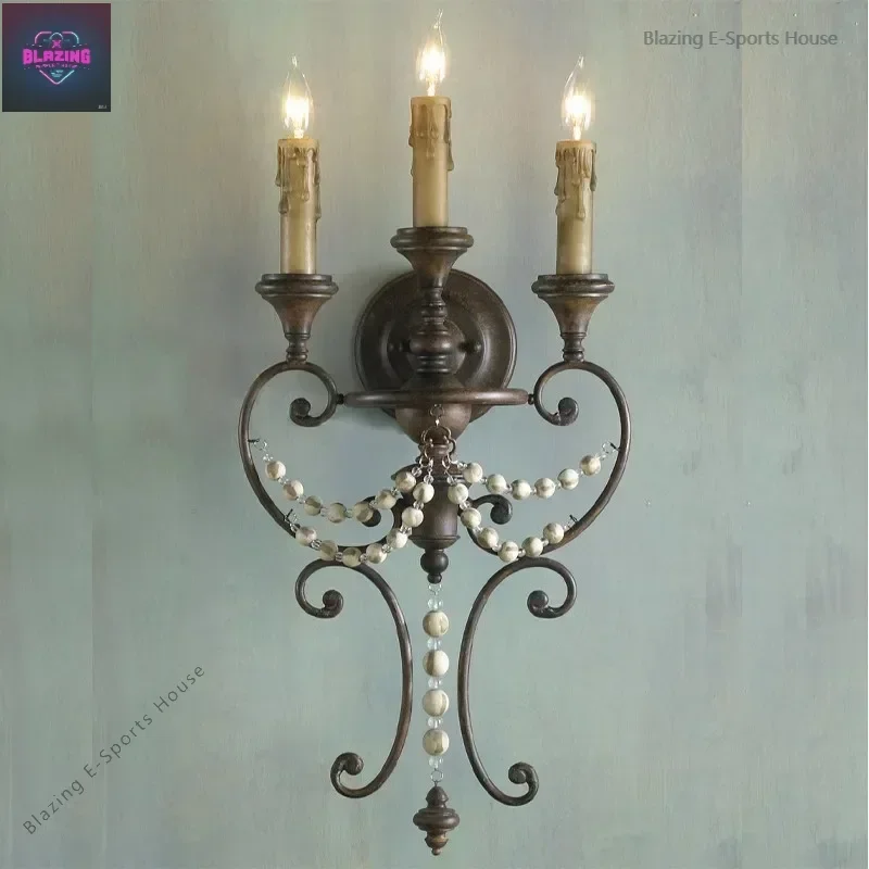 European antique three-head wall lamp villa homestay background wall wall lamp
