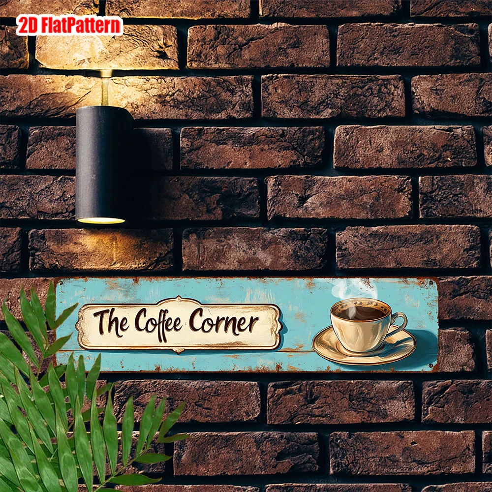 Letrero Metálico Vintage de Estilo Rústico con Diseño de Taza de Café, Color Verde Azulado Desgastado, para Decoración del Hogar, Cafetería o Garaje - M