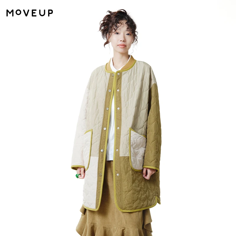 MOVEUP Winter Coats for Woman FUN Series Patchwork Vintage Daily Mid-length Cotton Jacket 2026 Fall New Warm Outerwear 3ELQ20904