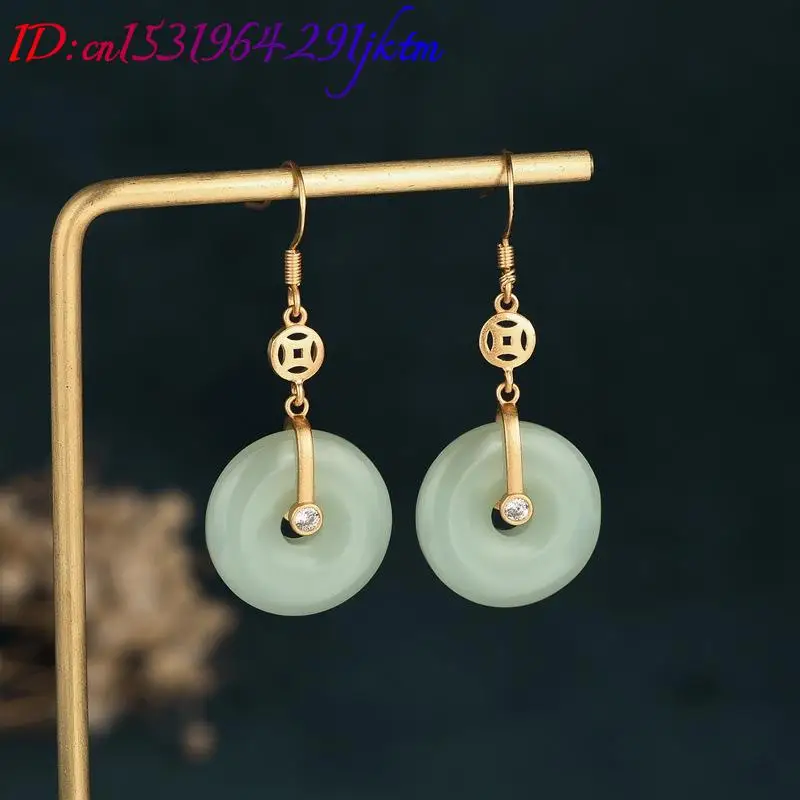 Natural Jade Donut Earrings 18K Gold Plated Designer Stone Luxury Fashion Accessories Carved Gemstone Vintage Real Jewelry