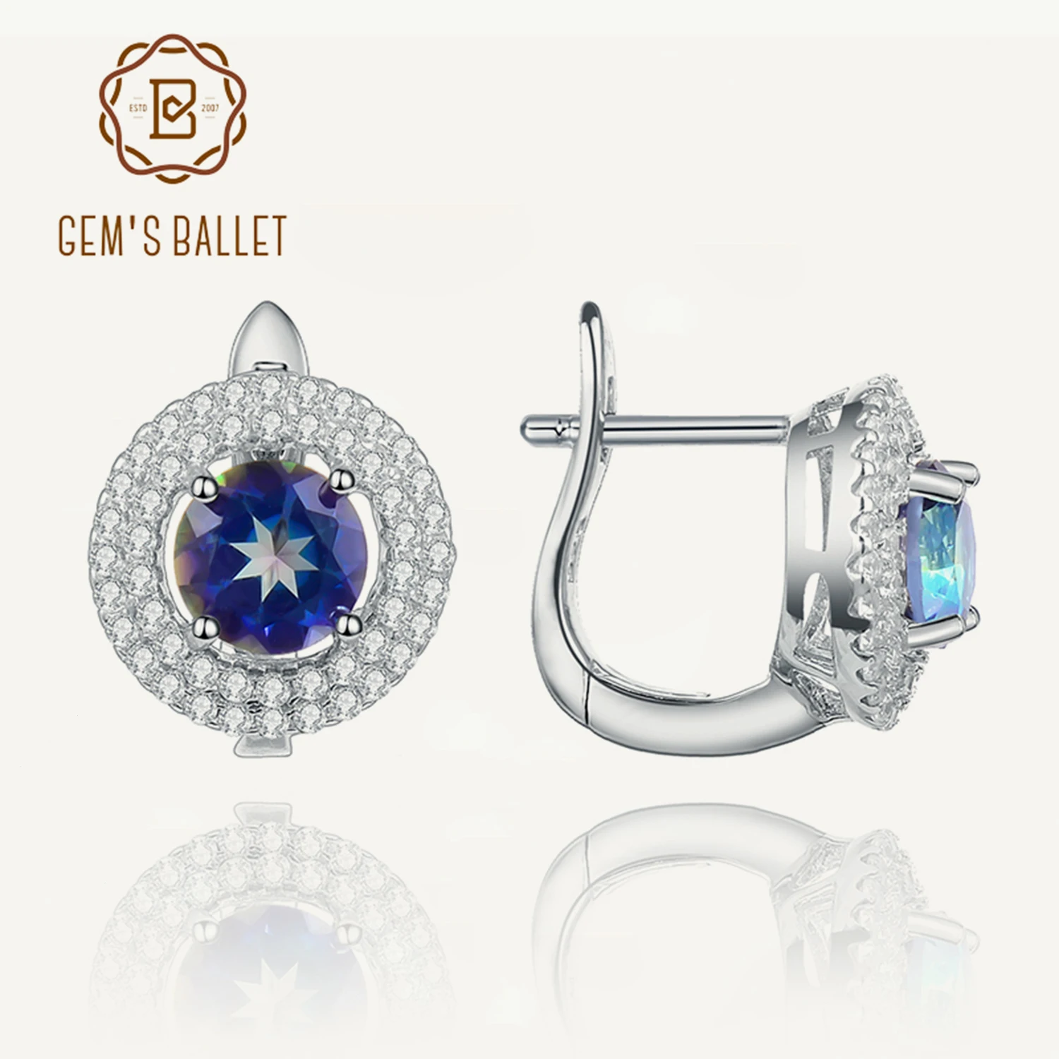 GEM'S BALLET 925 Sterling Silver Gemstone Earrings 6mm Round Natural Mystic Topaz Clip Earrings For Women Fine Jewelry