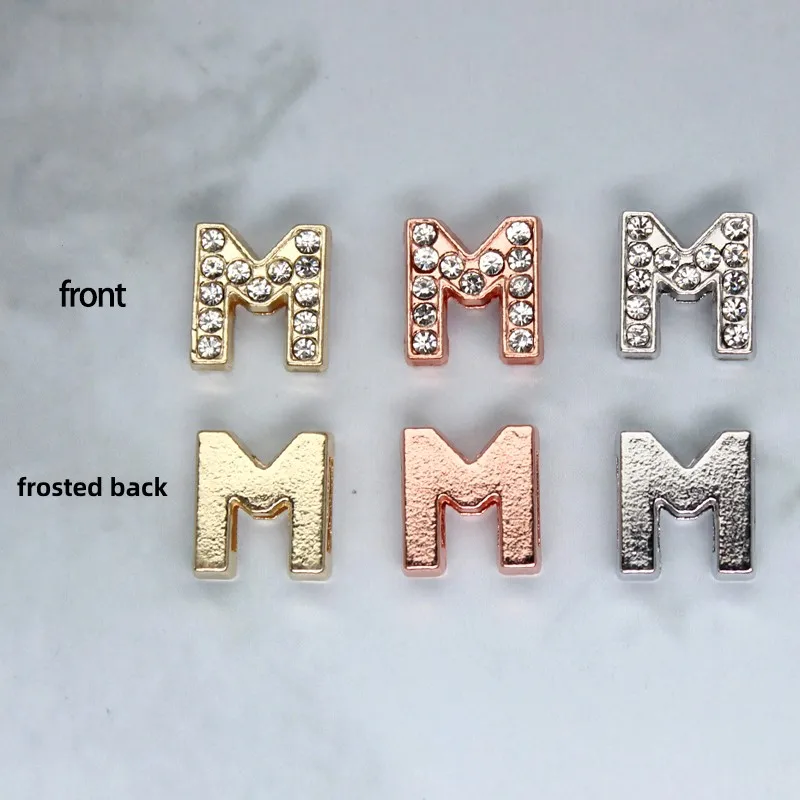 130pc/lot Hole 10mm Slide Letter DIY Slide Charm Alloy ENGLISH Alphabet Fit For 10MM Wristband Bracelet Jewelrys