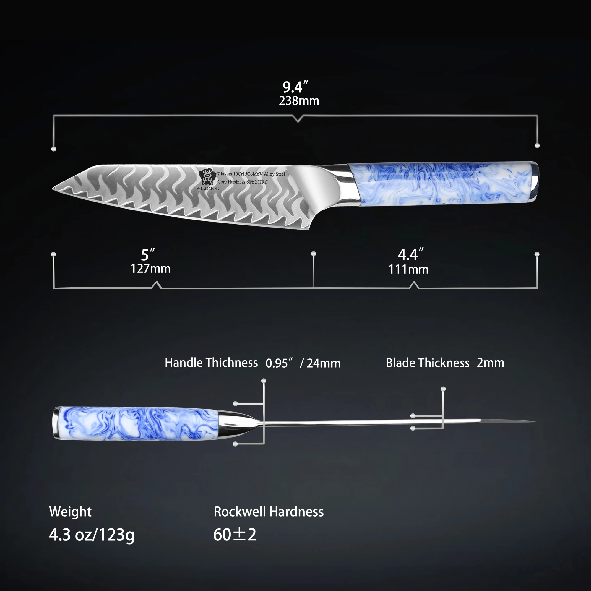 WILDMOK Utility Knife 5", Ultra Sharp Kitchen Fruit Knives, 7 Layer 10Cr15CoMov Alloy Steel Peeling Knife with Resin Handle
