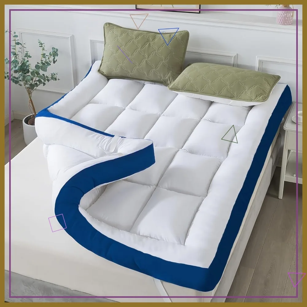 

5 Inch Queen Mattress Topper with 100% Cotton Top & Breathable Memory Foam, 4 Elastic Straps for Comfort