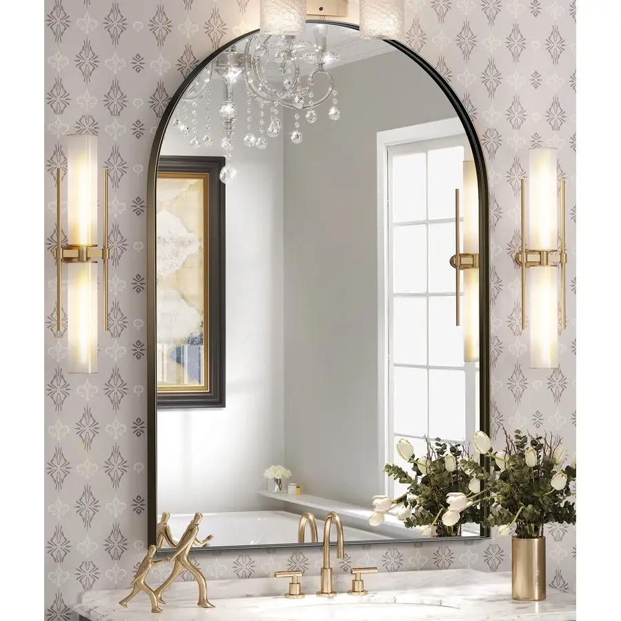 

Arched Mirror, Arched Wall Mirror, 24 x 36 Inch Black Arch Mirror, Metal Frame Black Bathroom Mirror, Arched Top Bathroom Vanity