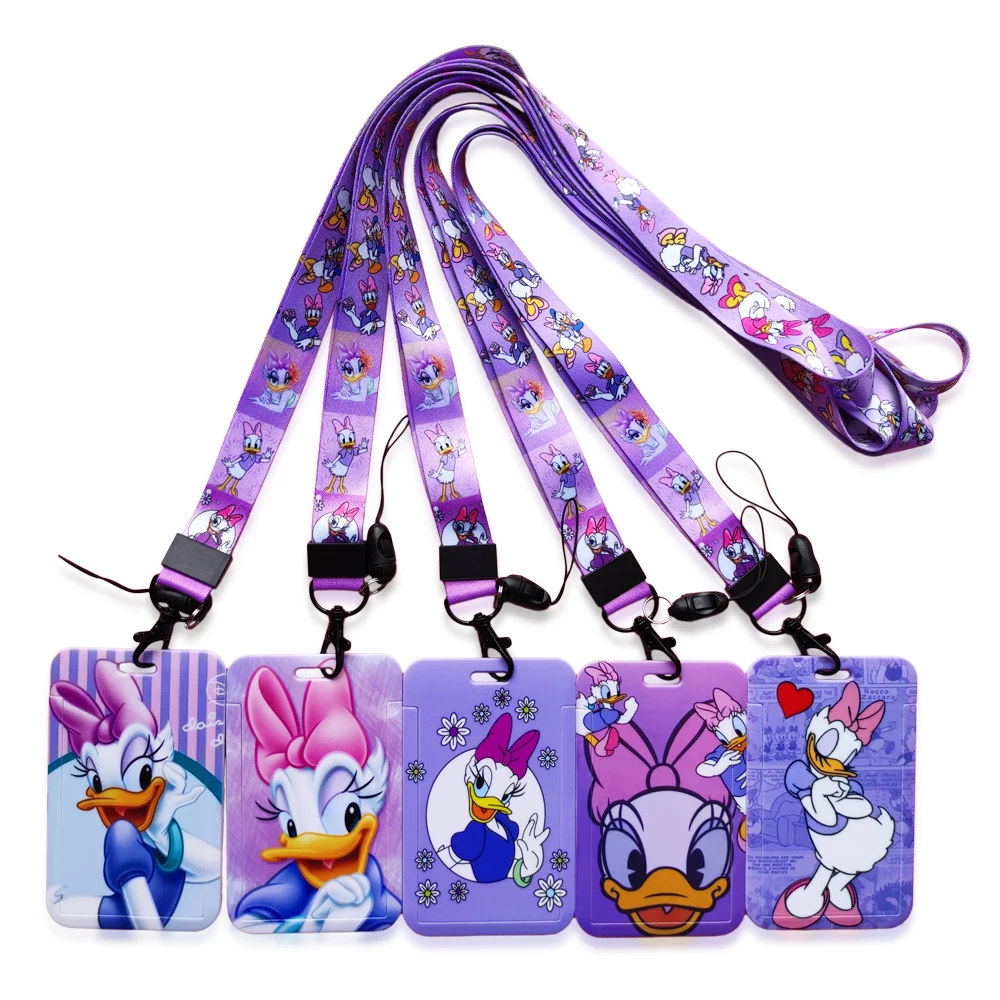 Disney Donald Duck Daisy Boy's Girls Plastic Anime ID Card Holder Fashion Badge Sliding Work Name Tag Bus Lanyard Card Case