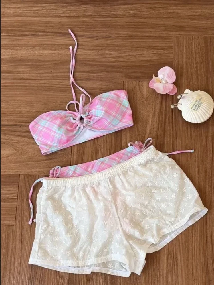 

Y2k Sweet INS Style Millennial Patchwork Suit Summer Fashion Print Design Two-piece Set Strappy Swimsuit Bikini Sets 2025 New