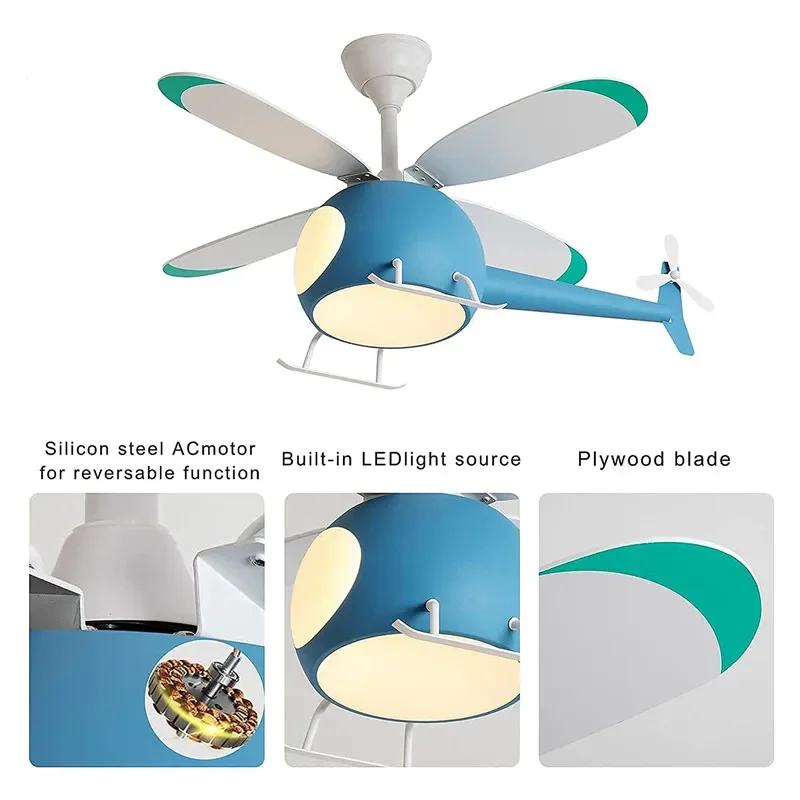 Modern Ceiling Chandelier Lamp Kids Room Ceiling Fan With Light Bedroom Deco Aircraft light fixture LED Remote Dimming Lighting