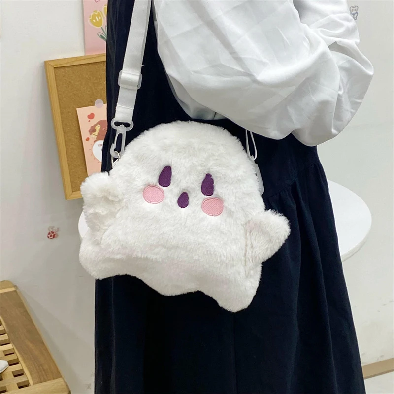 Cute Ghost Cartoon Canvas Bag para mulheres, bolsa de pelúcia, All Match Messenger Bag, sacos de ombro, moda casual