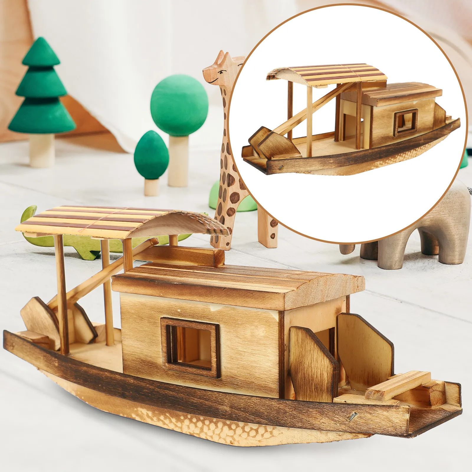 

Stylish Wood Fishing Boat Decor Made of Premium Wood Material for Living Room Bedroom Coffee House Study Office Tabletop Wooden
