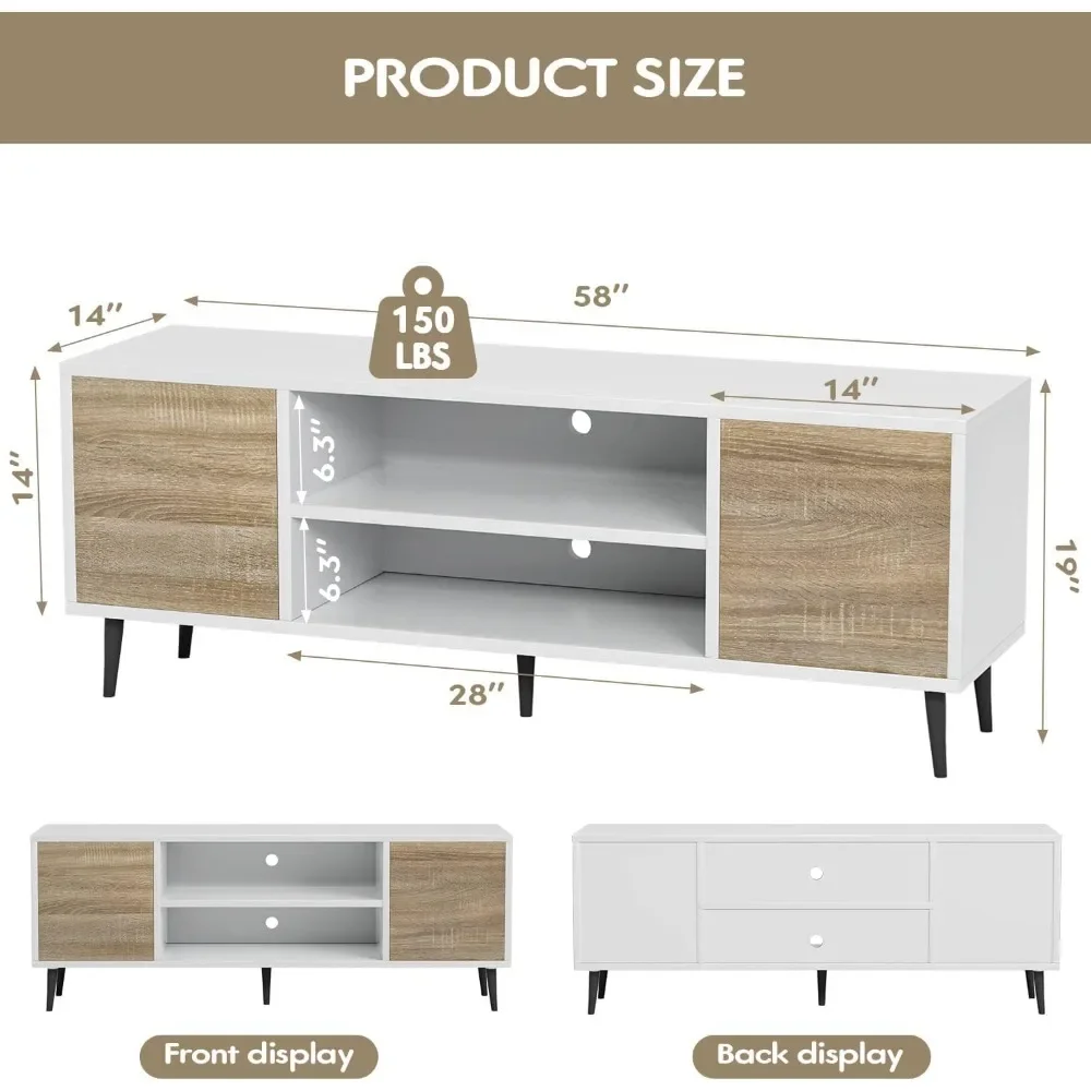 

Modern TV Stand for 65" Television, Entertainment Center with Two Storage Cabinets, Retro Style Media Console for Living Room