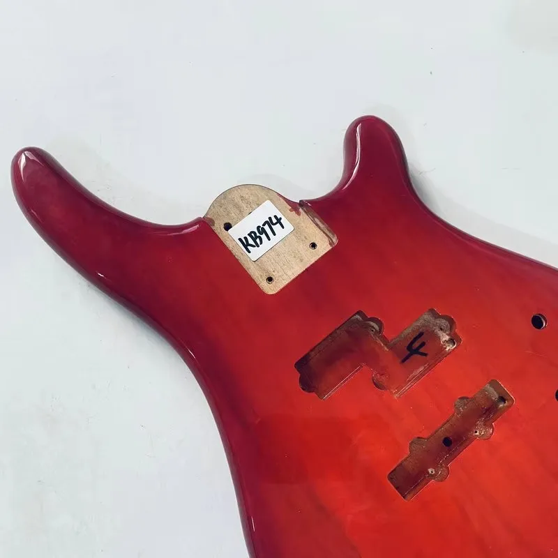 KB974 Transparent Red Color Custom Bass Body in Solid Wood Replace and DIY Right Hand Surface Damages&Dirty PJB Active Pickups - view 2