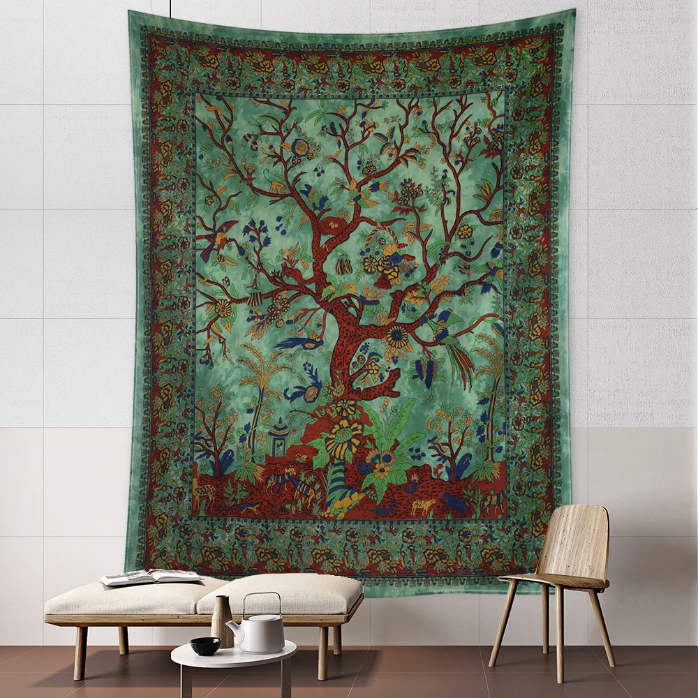 Abstract Flower And Bird Life Tree Tapestry Wall Hanging Wizardry Psychedelic Art Hippie Tapiz Bohemian Dormitory Home Decor