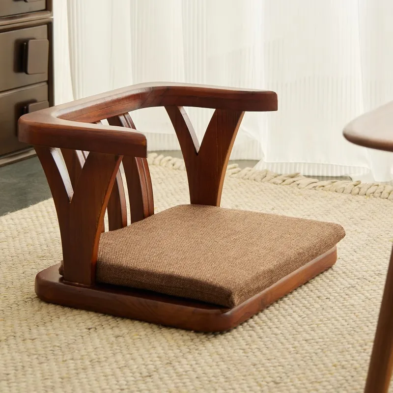 Handcrafted Solid Wood Tatami Chair with Backrest Low Japanese Style Balcony Lounge Seat Bay Window