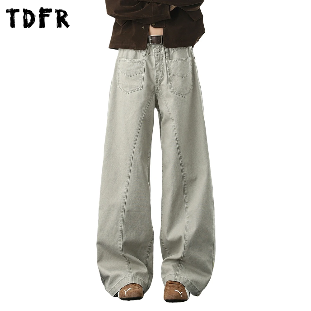 

Брюки-карго с карманами, мужские повседневные потертые прямые мешковатые широкие брюки в стиле ретро, мужские брюки