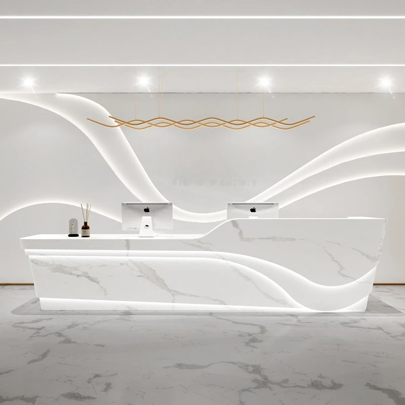 Simple Modern Reception Desks Beauty Salon Reception Desks Arc-shaped Counter Lobby Office Furniture Banco Reception ZY40JDT