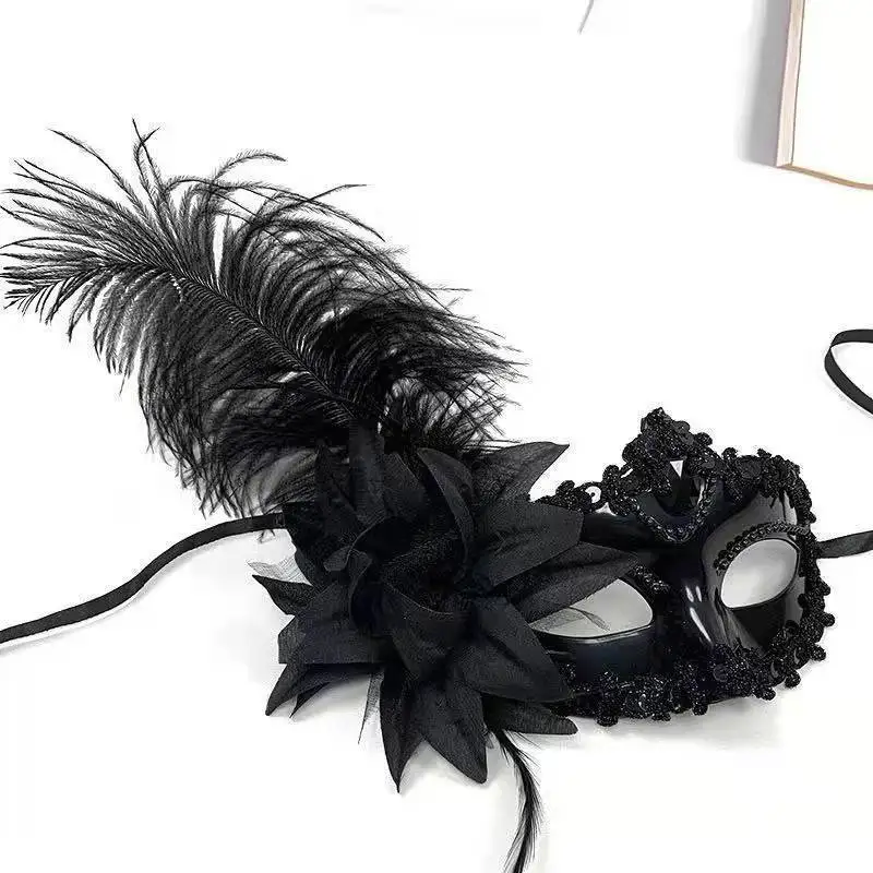 Halloween kobiety kwiat pióro czarny seksowna maska Masquerade Prom Party spektakl taneczny Cosplay akcesoria świąteczne maska na oczy zabawka