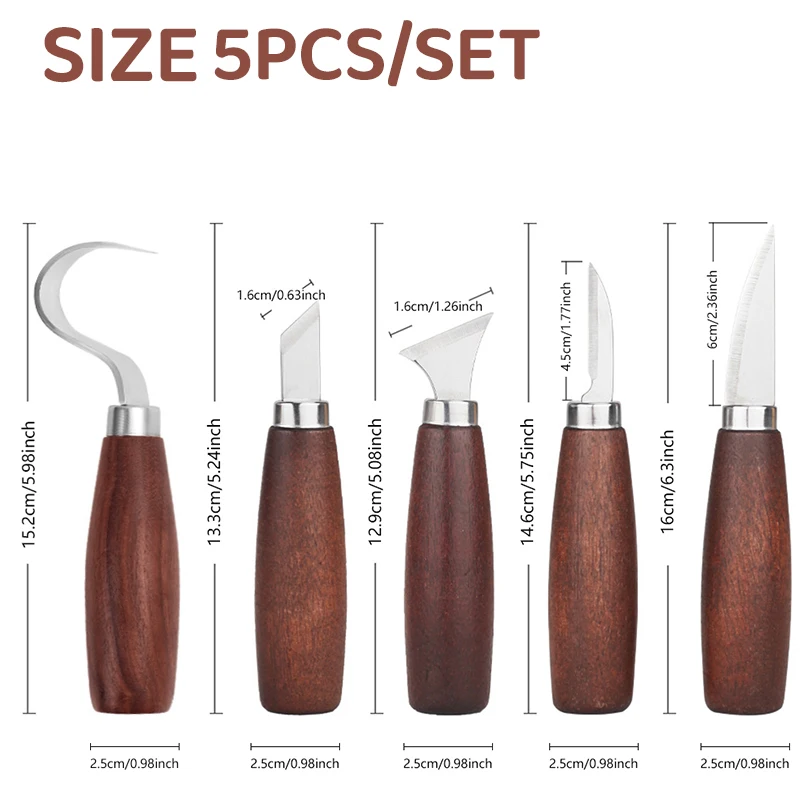 1/5Pcs Wood Carving Tools Set Sharp Steel Wood Carving Knives Spoon Carving Chisels DIY Hand Woodworking Craft Tools