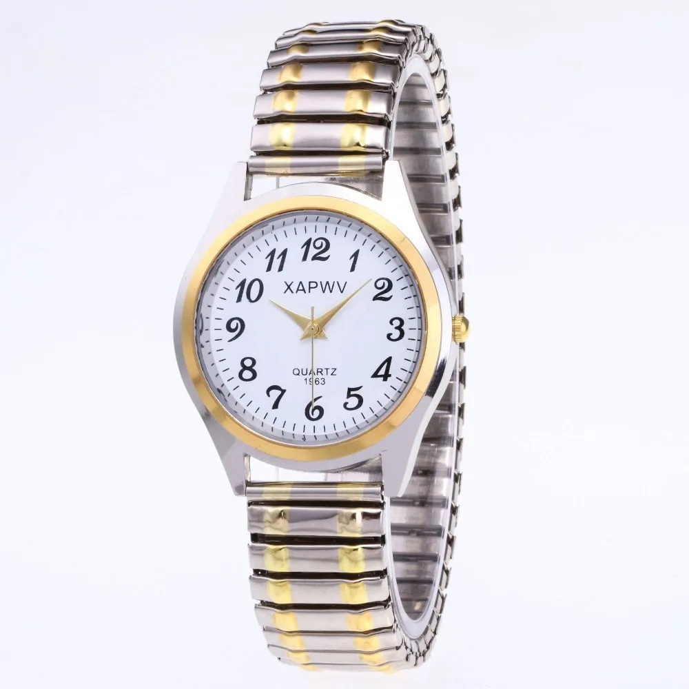 1PCs Classic Vintage Business Women Men Elastic Gold Sliver Quartz Watch Tide Lovers Couple Bracelet Watches Gifts Reloj Mujer