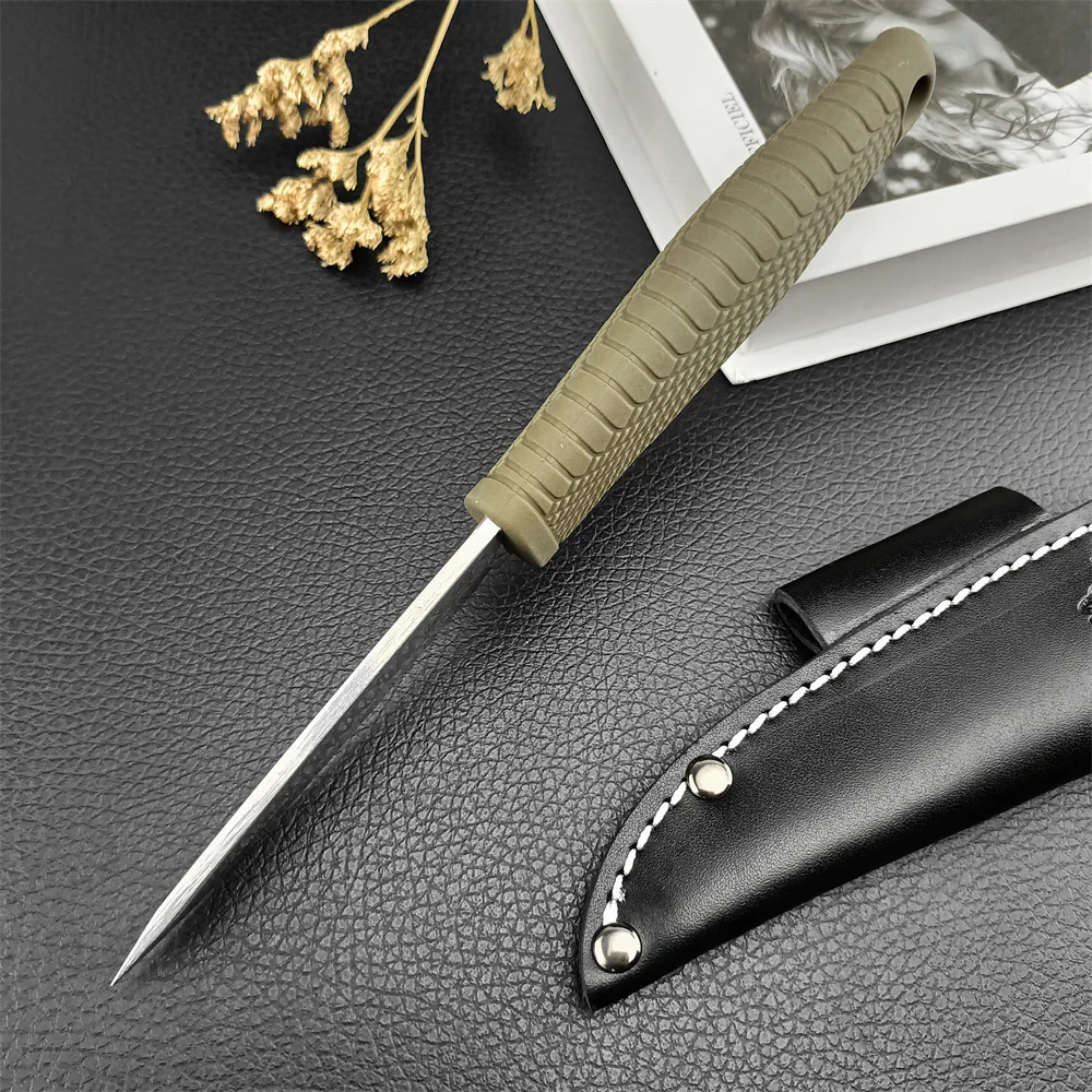 BM 200 Puukko Fixed Knife D2 Blade Rubber+Plastic Handle with Leather Sheath Outdoor Tactical Knife Military Portable EDC Tools