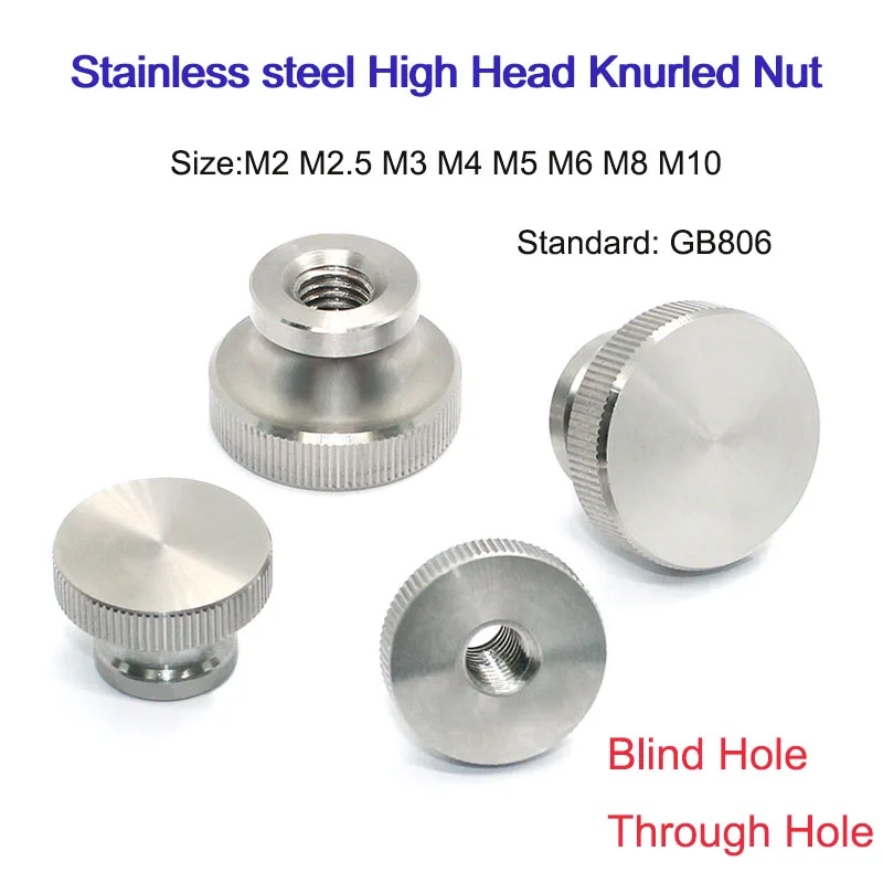 2-30Pcs Stainless Steel High Head Knurled Nut M2-M10 Blind Hole Through Hole Curtain Wall Micro Adjustment Screw Manual Locking