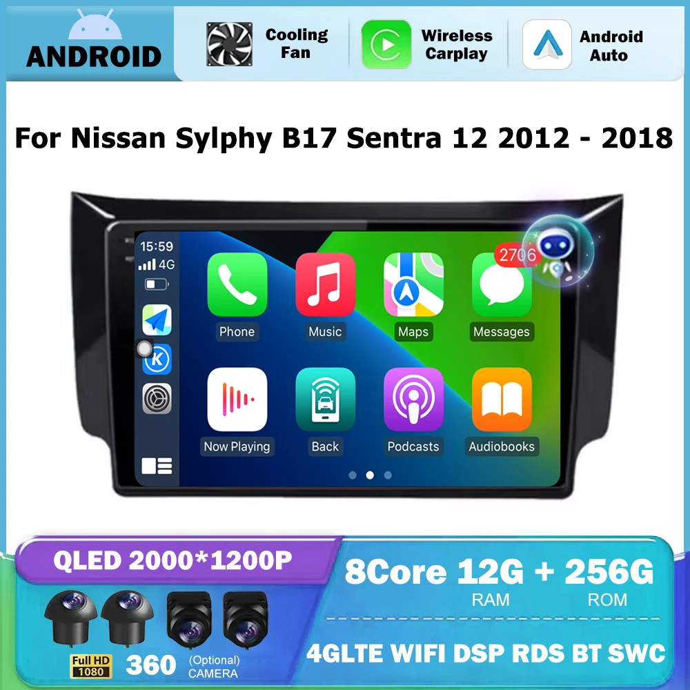 

Автомобильный радиоприемник GPS мультимедийный видеоплеер стерео для Nissan Sylphy B17 Sentra 12 2012-2018 4G WIFI Android Auto Carplay без 2din