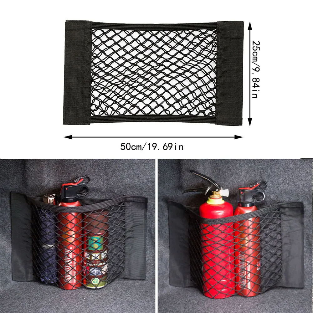 

50cm Car Trunk Organizer Back Rear Seat Bag Mesh Trunk Elastic String Net Pocker Goods Magic Sticker Stowing Car Accessories