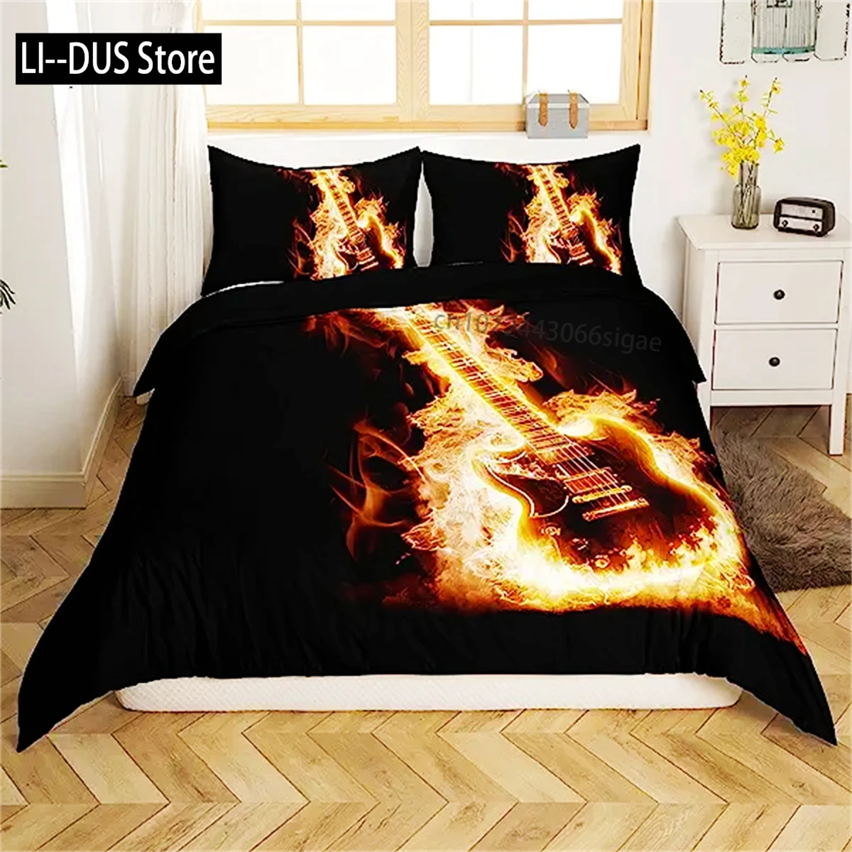 ثلاثية الأبعاد موسيقى الروك تحت عنوان الغيتار الملونة غطاء لحاف النار والمياه طقم سرير الحديثة رائع ستوكات البوليستر للهدايا الصبي