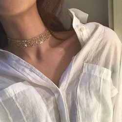 Sexy Wide Metal Collar Choker Necklace for Women Shiny Sequins Gauze Mesh Choker Chain Collar Necklaces Fashion Party Jewelry