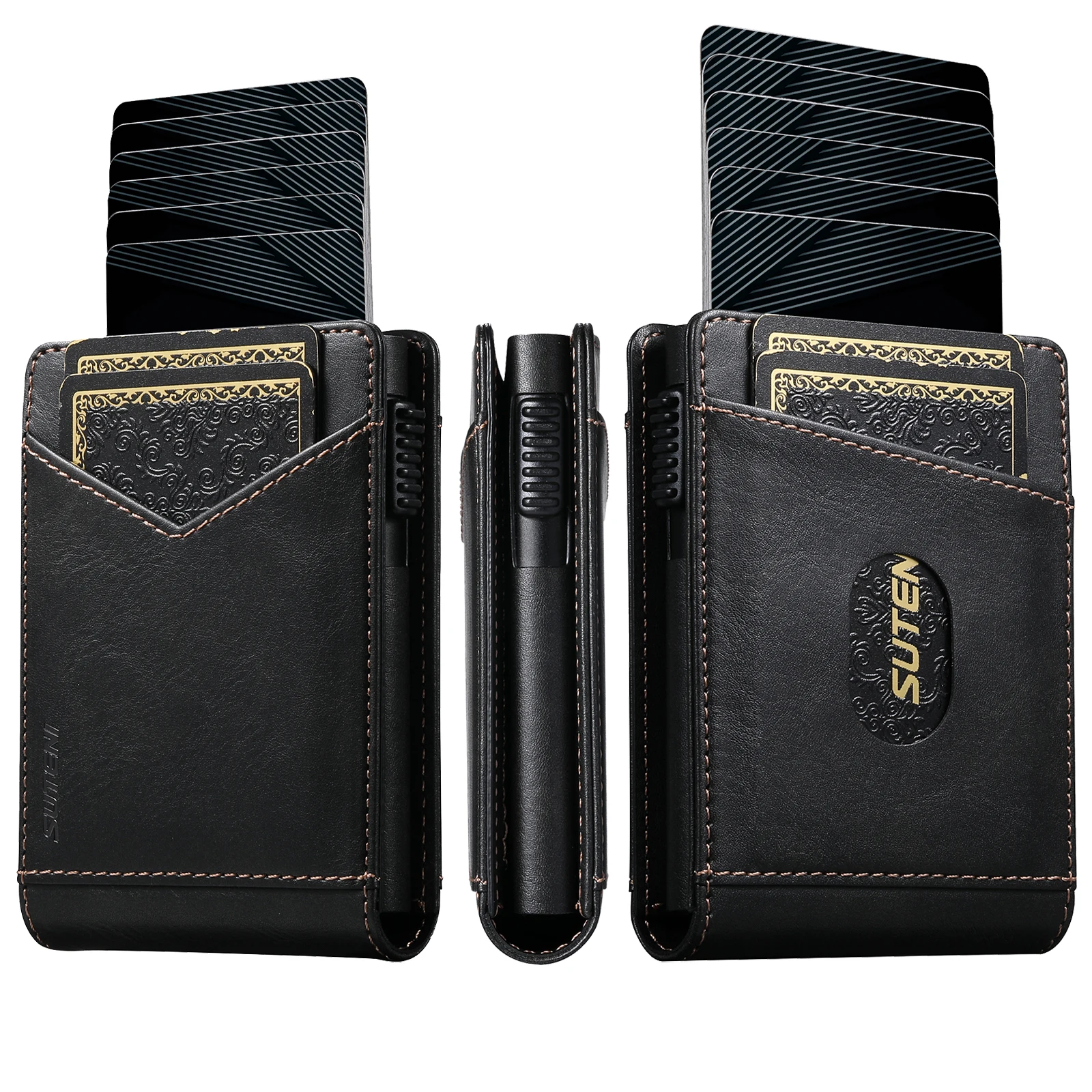 RFID-Schutz Kartenfach Multifunktionale Brieftasche Flip Hochwertige PU-Leder Kartenbox Modischer Automatischer Kartenhalter – Detail 11