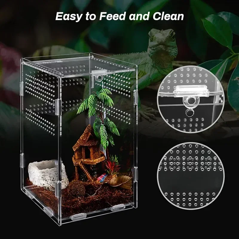 Reptile Terrarium Habitat Breeding Box Acrylic Transparent Reptiles Cage Nano Arboreal Tarantula Enclosure bearded dragon