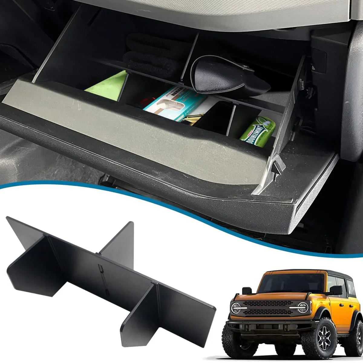 Glove Box Organizer for Ford Bronco 2021 2022 2023 Divider Passenger Side Storage Tray Box Insert Sheet