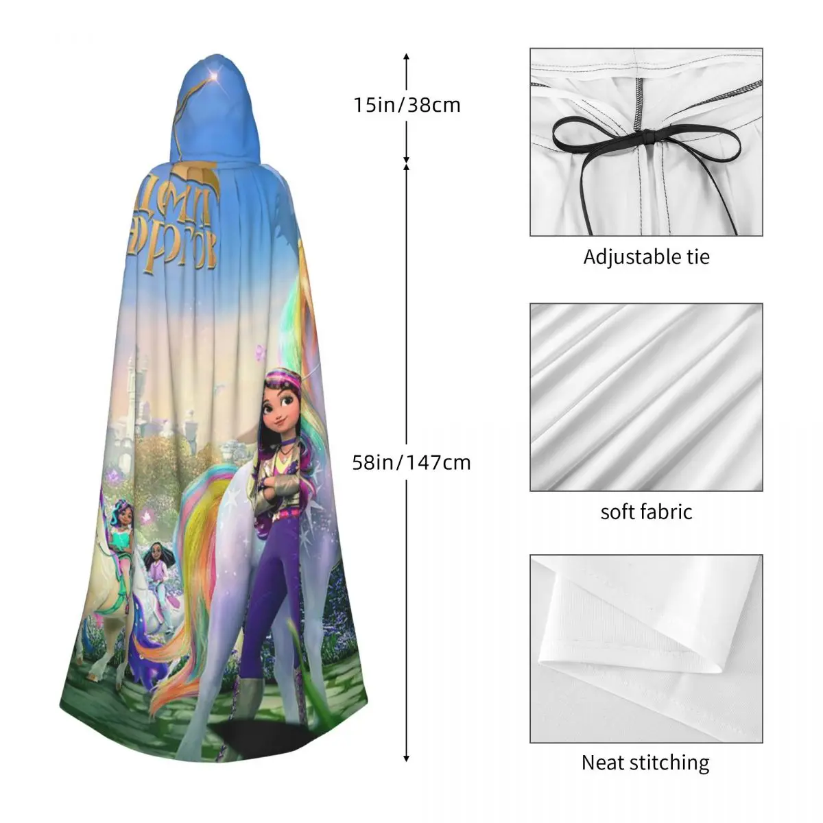 Unicorn Academy Long Hooded Cloak Witch Medieval Costume Cosplay Cape HalloweenVampire Adult Unisex view 2