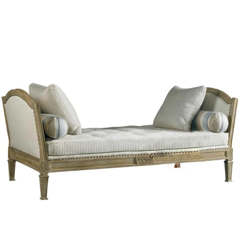 

Retro nostalgic antique bench lunch break recliner chaise longue wooden cloth customization