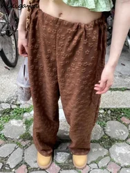 Vintage spodnie z szerokimi nogawkami damskie z kwiatowym bandażem 3D letnie spodnie 2023 nowe spodnie japońskie na co dzień Pantalon Femme 27 r528