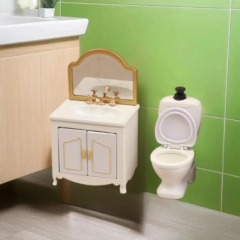 مجموعة مصغرة لبيت الدمى لخزانة حوض الاستحمام 1/12، مثالية لحمام بيت الدمى.