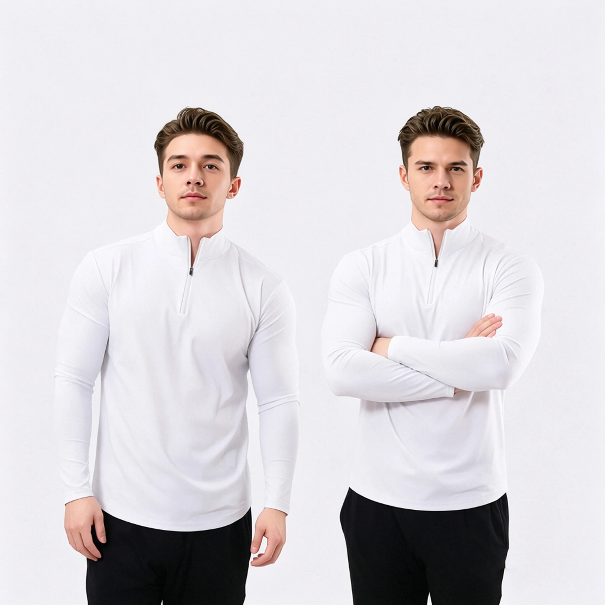 new men's long sleeved zipper T-shirt, made of zero pressure bare high elasticity fabric, breathable