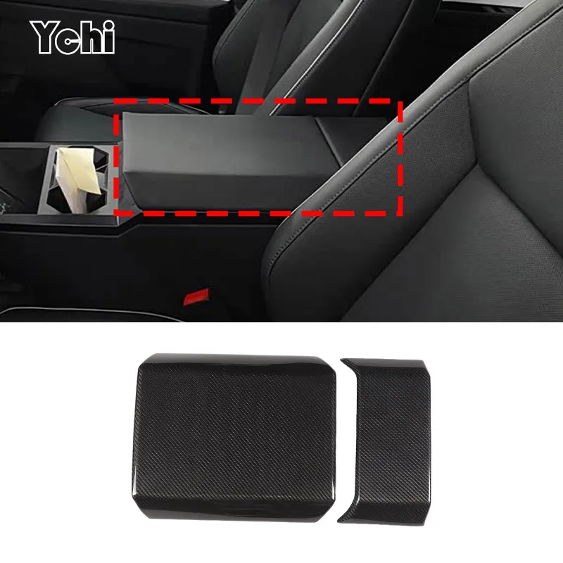 

Для Tesla Cybertruck Cyberbeast 2024 2025 подлокотник автомобиля из настоящего углеродного волокна, панель заднего экрана, верхняя рамка, накладка