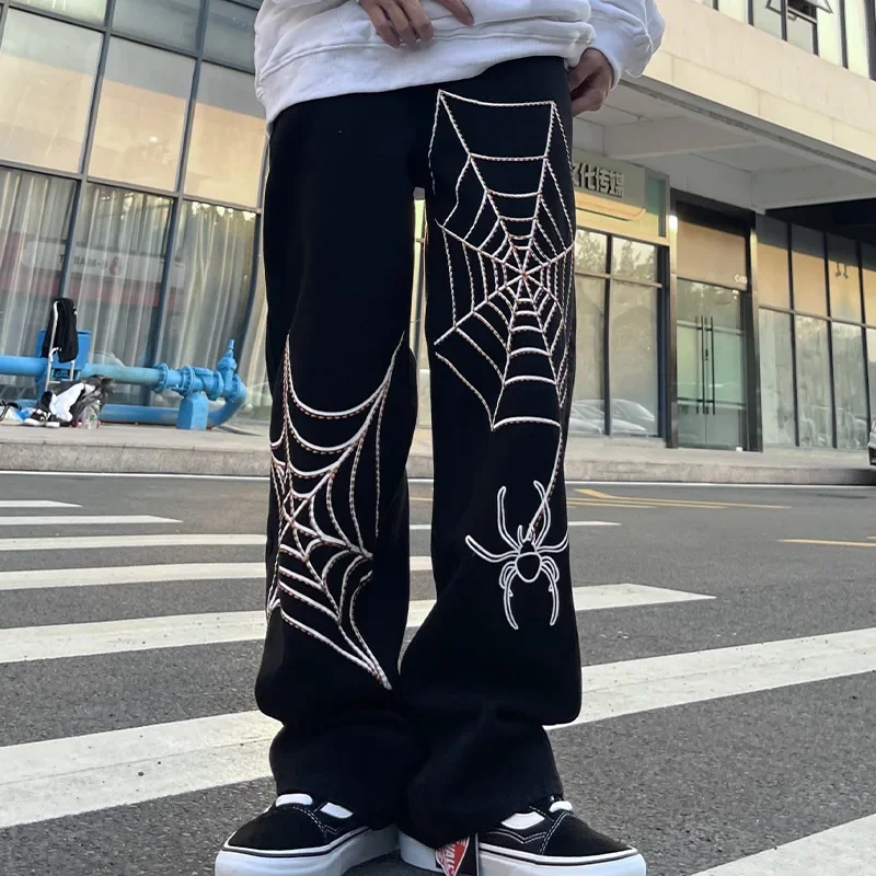 Y2K Jeans for Men Hip Hop Vintage Skull Embroidery Baggy Jeans New Straight Casual Loose Wide Leg Trousers Streetwear Man Pants